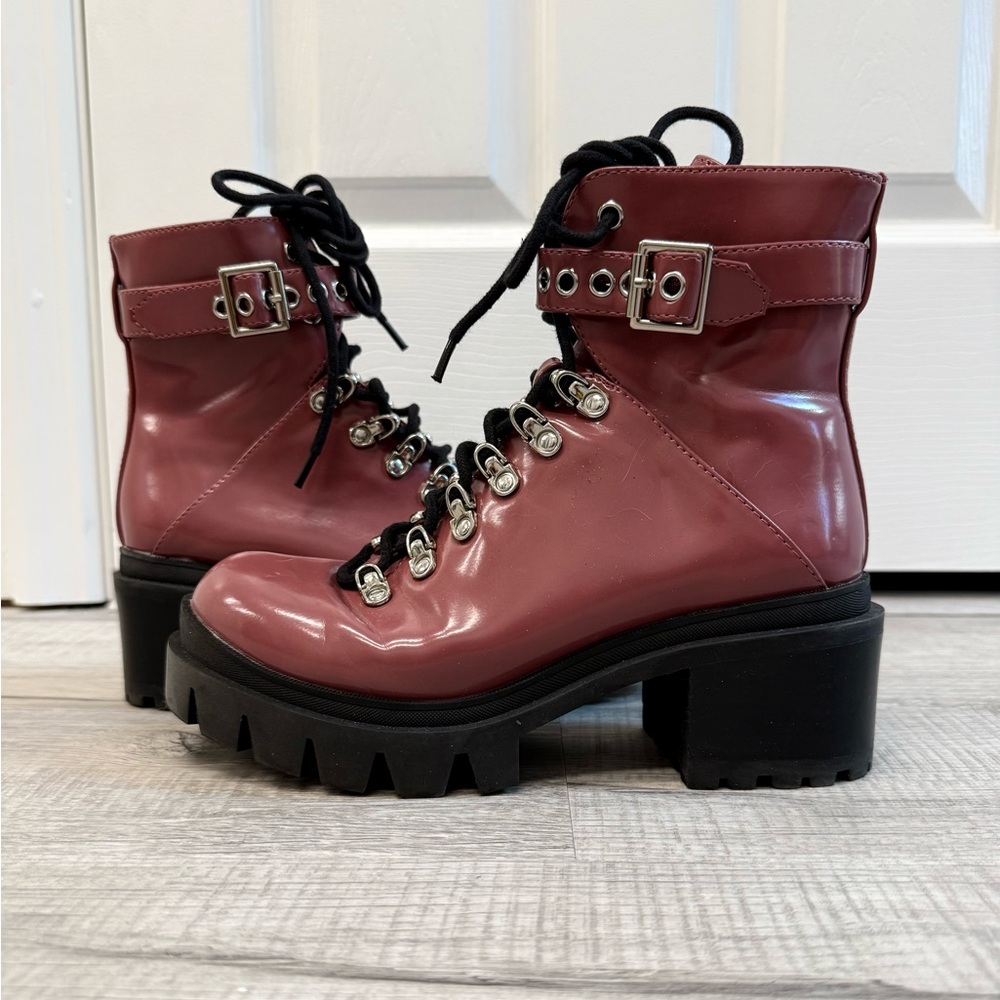 Rose pink Jeffrey Campbell Czech chunky heeled combat boots